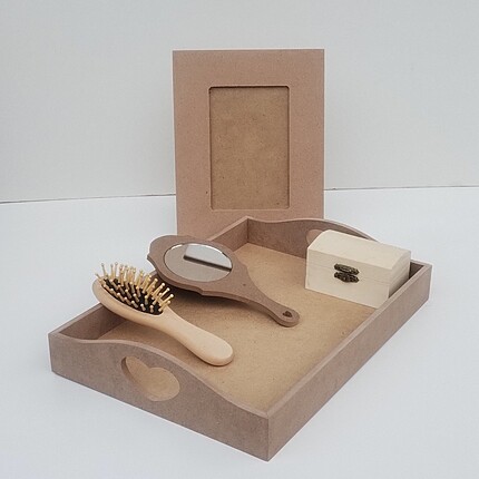 Set de Mot – Tava A4 cu Maner Inima, Rama Foto, Perie, Oglinda si Cutiuta